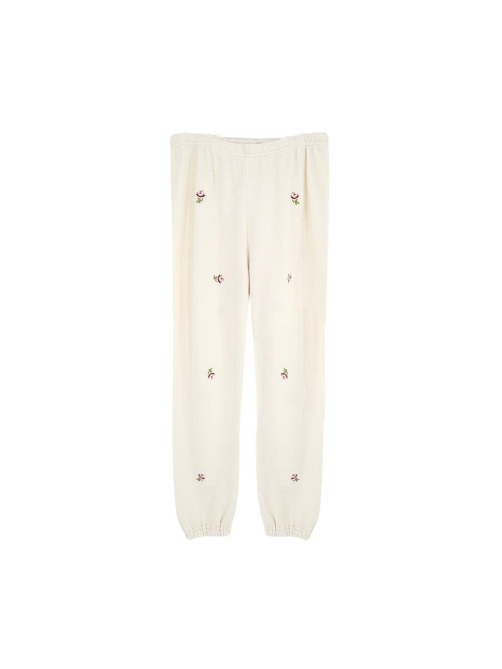 THE GREAT. The Stadium Sweatpant. Washed White with Embroidered Roses 0|XS